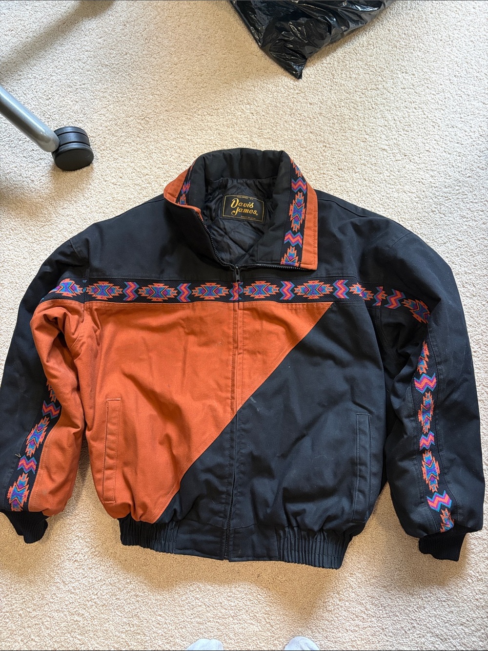 Vintage David James bomber jacket orange black Aztec